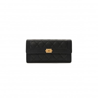 CHANEL MASTER CAVIAR QUILTED LARGE BOY GUSSET FLAP WALLET BLACK A80286 (19*10.5*3cm)
